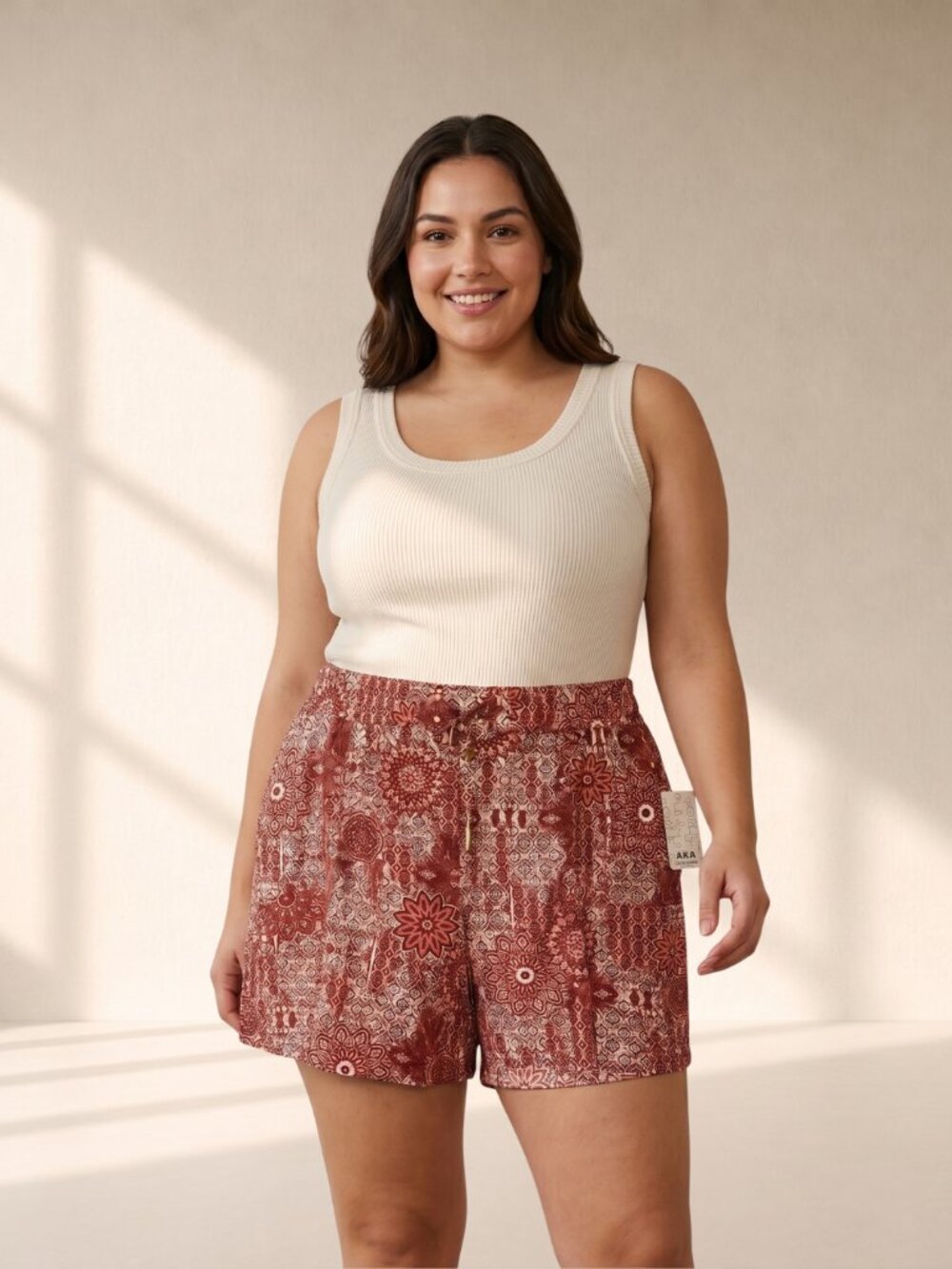NWT Inner Circle Red Bandana Print High Rise Pull On Shorts Size XL Boho Western